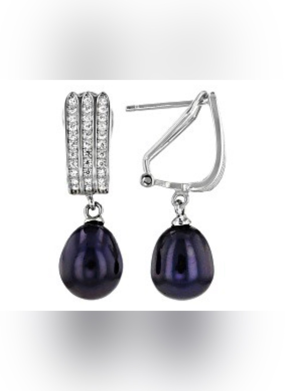 8-9mm Blue Cultured Freshwater Pearl & CZ Rhodium Over Silver Earrings